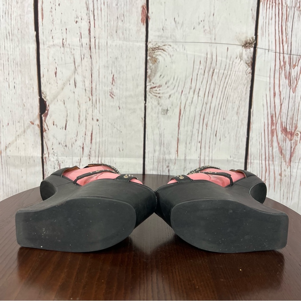 JEFFREY CAMPBELL CONTAIN Studded Black leather heelless platform sandals 7 EUC - Picture 6 of 17